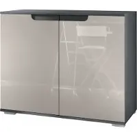 Vladon Kommode Sylt V3, Moderner Küchenschrank mit 2 großen Türen Anthrazit matt / Sandgrau Hochglanz (92,5 x 75.5 x 35)