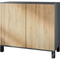 Vladon Kommode Skadu V3, Moderner Küchenschrank mit 2 großen Türen Anthrazit matt / Eiche Natur (92,5 x 84.5 x 35)
