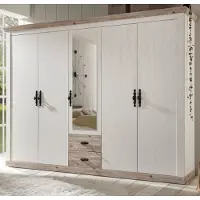 Furn.Design Kleiderschrank "Rovola" Pinie weiß Landhaus Schrank 5-türig mit Spiegel 265 cm