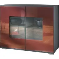 Vladon Kommode Grömitz V3, Moderner Küchenschrank mit 2 großen Glastüren Anthrazit matt / Bordeaux Hochglanz (92,5 x 75.5 x 35)