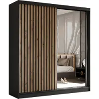 Masseno Schiebetürenschrank LAMELLO 200 cm Kleiderschrank Schlafzimmer Schrank 2-türig mit Spiegel und Lamellen Schwarz