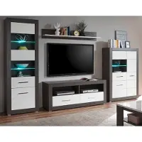 Furn.Design Wohnwand "Briard" in weiß Hochglanz und grau Stone Wohnkombination 4-teilig