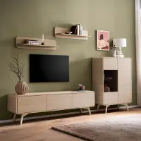 Lomadox Wohnwand in Eiche minimalistisches Design, Lowboard, Highboard & Wandregale, 4-teilig - TULSA-61