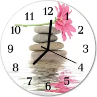 Tulup Glasuhr Wanduhr Küchenuhr Echt-Glas 30fi cm Steine weiß