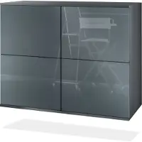 Vladon Kommode Rova V3, Moderner Küchenschrank mit 4 Push-to-Open Türen Anthrazit matt / Grau Hochglanz (92,5 x 73.5 x 35)