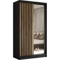 Masseno Schiebetürenschrank LAMELLO 120 cm Kleiderschrank Schlafzimmer Schrank 2-türig mit Spiegel und Lamellen Schwarz