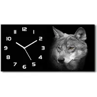 Tulup Wanduhr aus Glas – 60x30 cm - Glasbild - Glasuhr - Gehärtetes Glas - weisse-zeiger – Wolf
