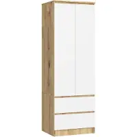 Akord Kleiderschrank S60 Eiche Artisan 60 cm 2 Türen 2 Schubladen Regal Front Weiß B60 x H180 x T51 cm