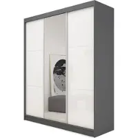 Masseno Schiebetürenschrank VITALE 180 cm Kleiderschrank Schlafzimmer Schrank 3-türig mit Spiegel und Lacobel Grau