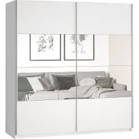 Masseno Schiebetürenschrank BETTINA 221 cm Kleiderschrank Schlafzimmer Schrank 2-türig mit Spiegel Weiß