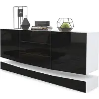 Vladon Sideboard City, Germany, Weiß matt/Schwarz Hochglanz - Moderne Kommode für Ihr Wohnbereich (178 x 72 x 38 cm)