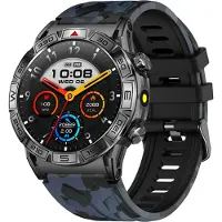 Douself 1,43″ Smart Watch Sportuhr mit BT-Anruf, Herzfrequenz Blutdruck Blutsauerstoff Schlafüberwachung, 100+ Sportmodi, Deutsch, Silikon Camouflage Schwarz
