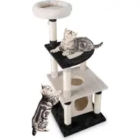 Goplus 124 cm Kratzbaum, Katzenbaum mit Katzenhaus, Plattform, Kaztenhöhlen, Sisal-Kratzpfosten & Ball, Kratzbrett Kletterbaum für Mehrere Katzen