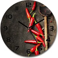 Tulup Wanduhr aus Glas 30fi Glasbild Glasuhr Gehärtetes Glas - schwarze-zeiger - Chilli peppers