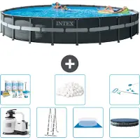 Intex Round Ultra XTR Frame Swimming Pool – 732 x 132 cm – inklusive Pumpe – Leiter – Bodenplane – Abdeckung Wartungspaket - Filterbälle - Reinigungskit