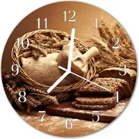 Tulup Glasuhr Wanduhr Küchenuhr Echt-Glas 30fi cm Brot Ähren braun