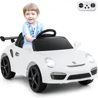 Goplus Kinder Elektroauto 12V, Porsche Kinderfahrzeug mit Musik, Hupe & Scheinwerfer, USB, Elektrofahrzeuge für Kinder ab 3 Jahre (Weiß)