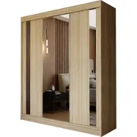 Masseno Schiebetürenschrank GRAZIA 180 cm Kleiderschrank Schlafzimmer Schrank 3-türig mit Spiegel Sonoma Eiche