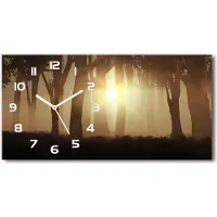 Tulup Wanduhr aus Glas – 60x30 cm - Glasbild - Glasuhr - Gehärtetes Glas - weisse-zeiger - Nebel im Wald