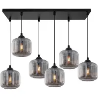 Light11 HOME Pendelleuchte Riffle Schwarz 6-flammig – Moderne Hängelampe mit grafitfarbenem Zylinder Lampenschirm E27 für Wohnzimmer und Esszimmer