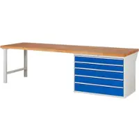 RAU Werkbank mit 5 XXL Schubladen - Teilauszug - 120:2 / 150:2 / 180:1 - 840 x 3.000 x 900 mm (HxBxT) - Traglast 1.000 kg - Buche