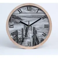 Tulup Holzuhr 30fi cm wanduhr - schwarze Spitzen - Weg am Meer