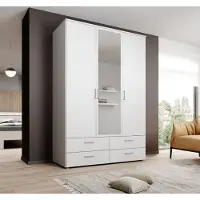 Möbelando Kleiderschrank "Spazio" in Weiß mit 4 Schubladen und 3 Türen. Abmessungen (BxHxT) 137,8x198,6x48 cm