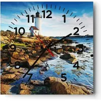 ARTTOR Wanduhr - Quadrat - Glasuhr - Leuchtturm Ufer Wolke Landschaft - 40x40cm - Schleichendes Uhrwerk - Lautlos - zum Aufhängen bereit - Dekoration Modern - Wanddekoration aus Glas - C4AC40x40-2973