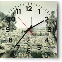 ARTTOR Wanduhr - Quadrat - Glasuhr - Wasserspeier Paris Notre-Dame - 30x30cm - Schleichendes Uhrwerk - Lautlos - zum Aufhängen bereit - Dekoration Modern - Wanddekoration aus Glas - C4AC30x30-4544
