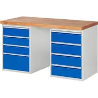RAU Werkbank mit 8 Schubladen - Vollauszug - 150:3 / 180:4 / 270:1 - 840 x 1.500 x 700 mm (HxBxT) - Traglast 1.000 kg - Buche
