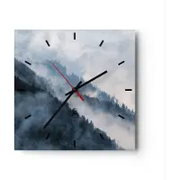 ARTTOR Wanduhr - Quadrat - Glasuhr - Berge Nebel Bäume - 30x30cm - Schleichendes Uhrwerk - Lautlos - zum Aufhängen bereit - Dekoration Modern - Wanddekoration aus Glas - C3AC30x30-4429