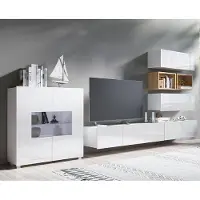 Lomadox Wohnwand inkl. Highboard mit LED Beleuchtung in weiß Hochglanz mit Artisan Eiche Nb. CAIRNS-132, B/H/T ca. 365/200/43 cm
