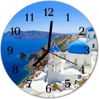 Tulup Glasuhr Wanduhr Küchenuhr Echt-Glas 30fi cm Santorini blau