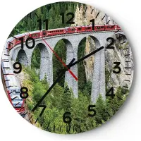 ARTTOR Wanduhr - Rund - Glasuhr - Viadukt Landwasser Zug - 40x40cm - Schleichendes Uhrwerk - Lautlos - zum Aufhängen bereit - Dekoration Modern - Wanddekoration aus Glas - C4AR40x40-4605
