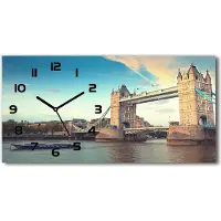Tulup Wanduhr aus Glas – 60x30 cm - Glasbild - Glasuhr - Gehärtetes Glas - schwarze-zeiger - Tower Bridge London