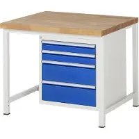 RAU Werkbank mit 4 Schubladen - Vollauszug - 90:2 / 180:2 - höhenverstellbar 840-1.040 mm - 1.000 x 900 mm (BxT) - Traglast 1.250 kg - Buche