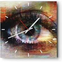 ARTTOR Wanduhr - Quadrat - Glasuhr - Auge Abstraktion - 40x40cm - Schleichendes Uhrwerk - Lautlos - zum Aufhängen bereit - Dekoration Modern - Wanddekoration aus Glas - C3AC40x40-3518