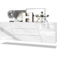 Vladon Sideboard Houston, Germany, hängende Kommode mit 2 Türen & 3 Schubladen, Korpus Weiß matt, Fronten Weiß Hochglanz (178 x 57,5 x 38,5 cm)