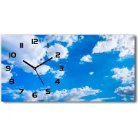 Tulup Wanduhr aus Glas – 60x30 cm - Glasbild - Glasuhr - Gehärtetes Glas - schwarze-zeiger - Wolken im Himmel