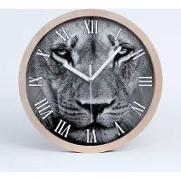 Tulup Holzuhr 25fi cm wanduhr - weiße Spitzen - Portrait eines Löwen