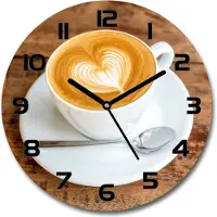 Tulup Wanduhr aus Glas 30fi Glasbild Glasuhr Gehärtetes Glas - schwarze-zeiger - Coffee in a cup