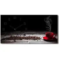 Tulup Wanduhr aus Glas – 60x30 cm - Glasbild - Glasuhr - Gehärtetes Glas - schwarze-zeiger - aromatischer Kaffee
