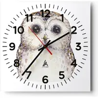 ARTTOR Wanduhr - Quadrat - Glasuhr - Eule Waldkauz Grafik - 30x30cm - Schleichendes Uhrwerk - Lautlos - zum Aufhängen bereit - Dekoration Modern - Wanddekoration aus Glas - C4AC30x30-4229