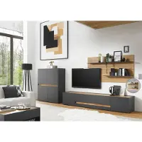 Lomadox Moderne TV-Wohnwand CRISP-61 in anthrazit mit Absetzungen in Wotan Eiche Nb., B/H/T: ca. 360/180/45 cm