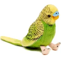 Uni Toys Uni-Toys - Wellensittich (grün) mit zwitschernder Stimme - 12 cm (Höhe) - Plüsch-Vogel - Plüschtier, Kuscheltier