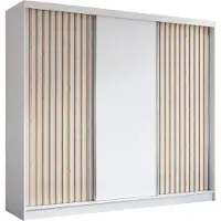 Masseno Schiebetürenschrank LAMELLO 240 cm Kleiderschrank Schlafzimmer Schrank 3-türig mit Lamellen Weiß