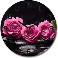 Tulup Wanduhr aus Glas 30fi Glasbild Glasuhr Gehärtetes Glas - schwarze-zeiger - Pink roses