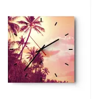 ARTTOR Wanduhr - Quadrat - Glasuhr - palme dschungel - 40x40cm - Schleichendes Uhrwerk - Lautlos - zum Aufhängen bereit - Dekoration Modern - Wanddekoration aus Glas - C3AC40x40-3994