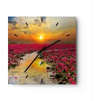 ARTTOR Wanduhr - Quadrat - Glasuhr - See Blumen - 40x40cm - Schleichendes Uhrwerk - Lautlos - zum Aufhängen bereit - Dekoration Modern - Wanddekoration aus Glas - C3AC40x40-3769
