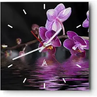 ARTTOR Wanduhr - Quadrat - Glasuhr - Asien exotisch orchidee blume - 30x30cm - Schleichendes Uhrwerk - Lautlos - zum Aufhängen bereit - Dekoration Modern - Wanddekoration aus Glas - C3AC30x30-2312
